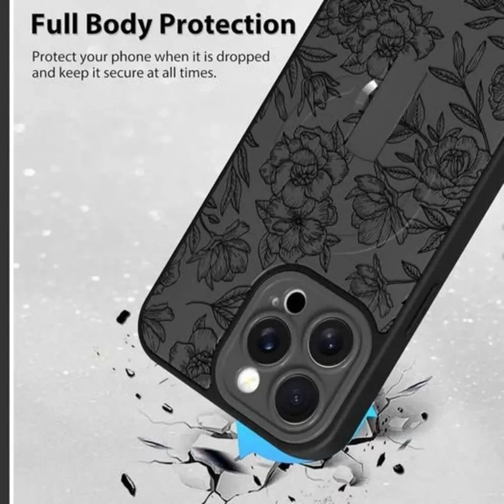 Floral MagSafe iPhone Pro Case with Kickstand MZELQ for iPhone 15 Pro Case Silic